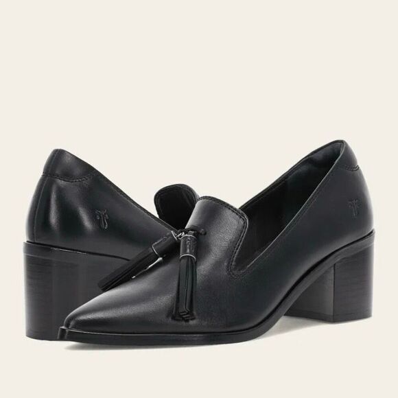 Frye Shoes - NWT  Frye Suede Leather Sadie Venetian Tassel Block Heel Loafers Black Size 11M